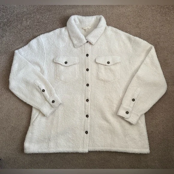 Linda Anderson Sherpa Shacket Jacket Women’s XXL Cream Button Front Teddy Fleece - Picture 1 of 8